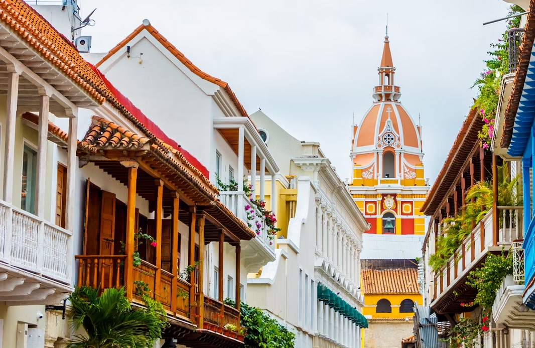 Cartagena de Indias Colombia aerial view of the Walled City and Caribbean coast