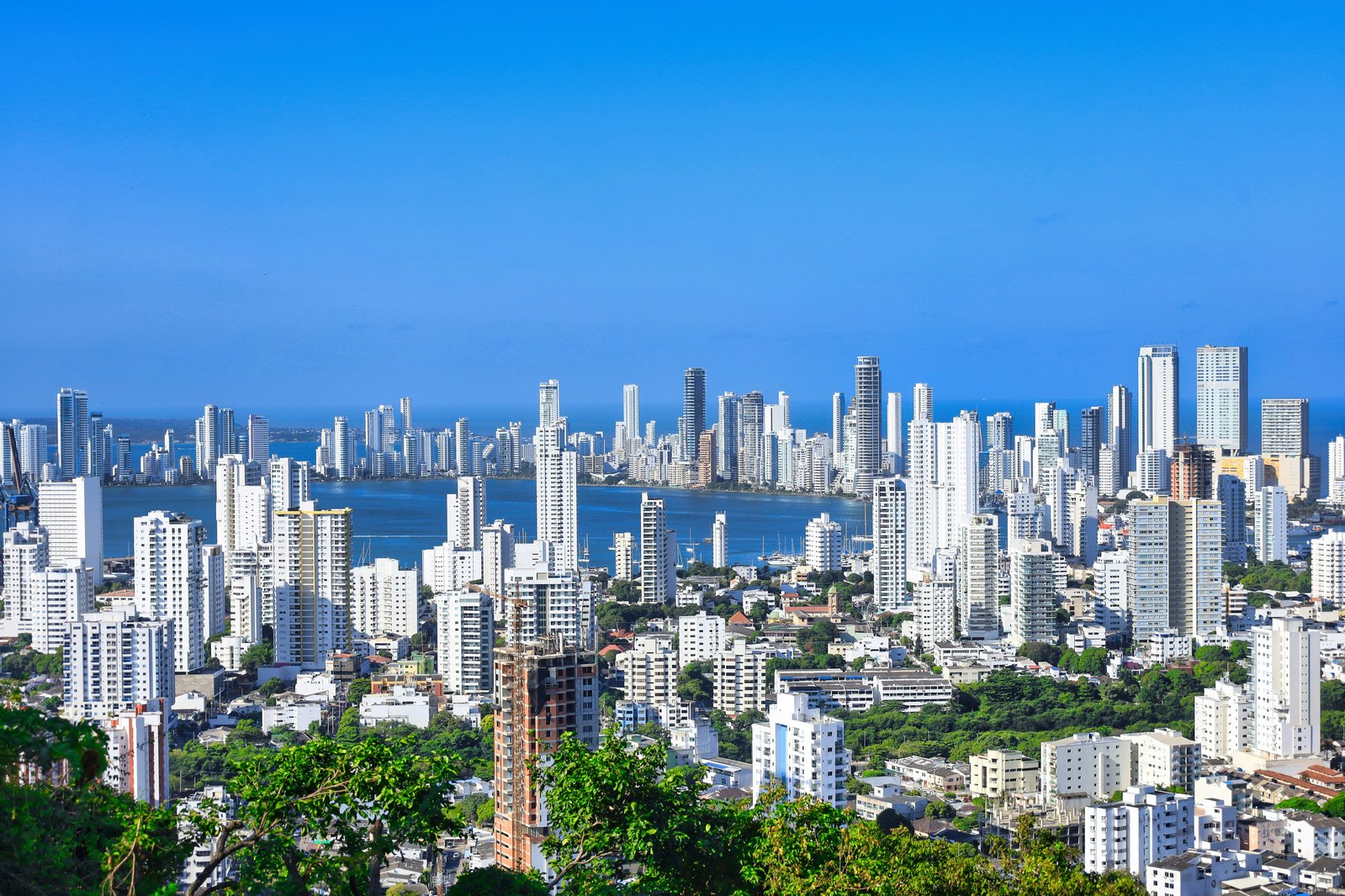 Aerial view Cartagena de Indias Colombia city and Caribbean sea