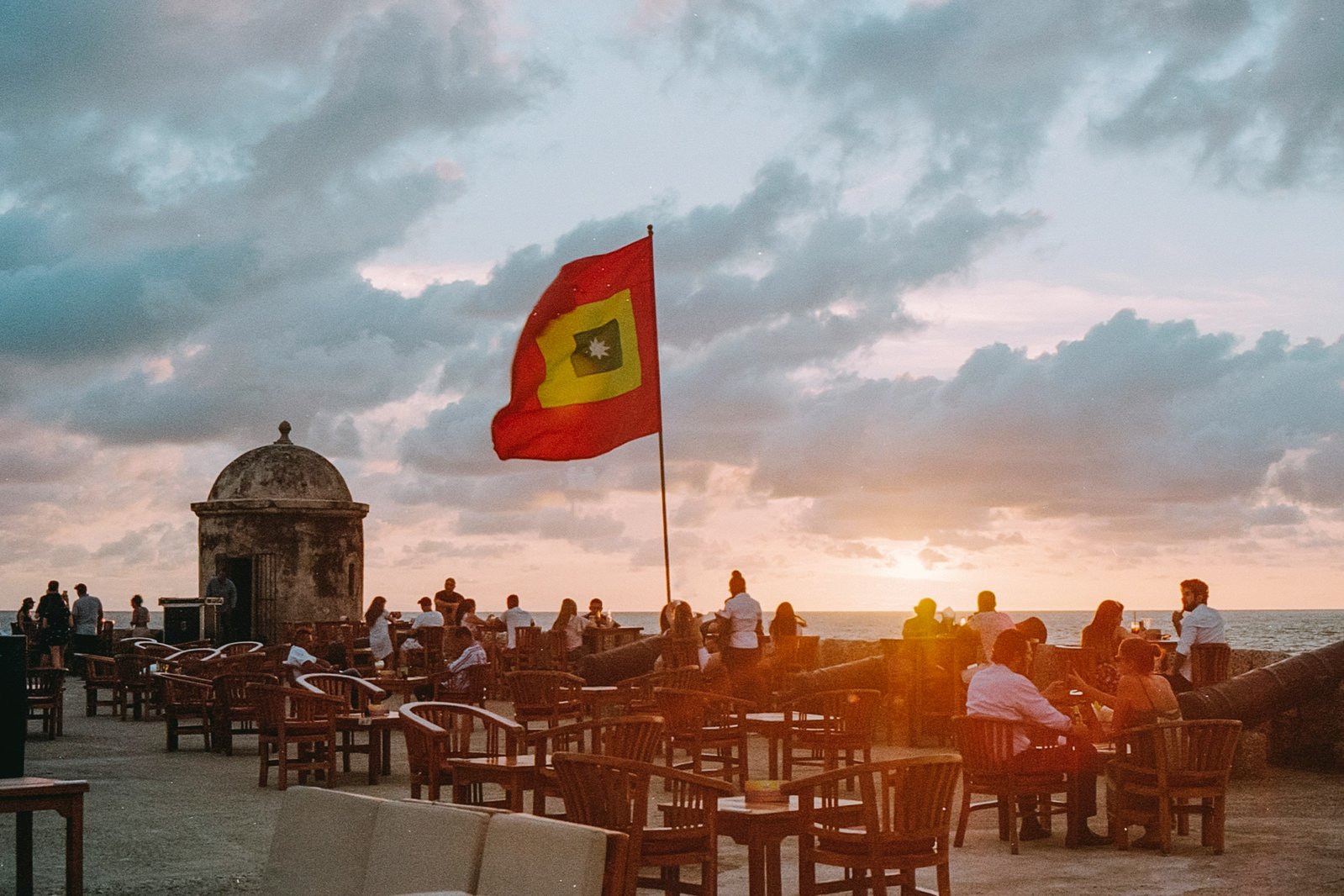 Outdoor restaurant with Caribbean sea view Cartagena Colombia