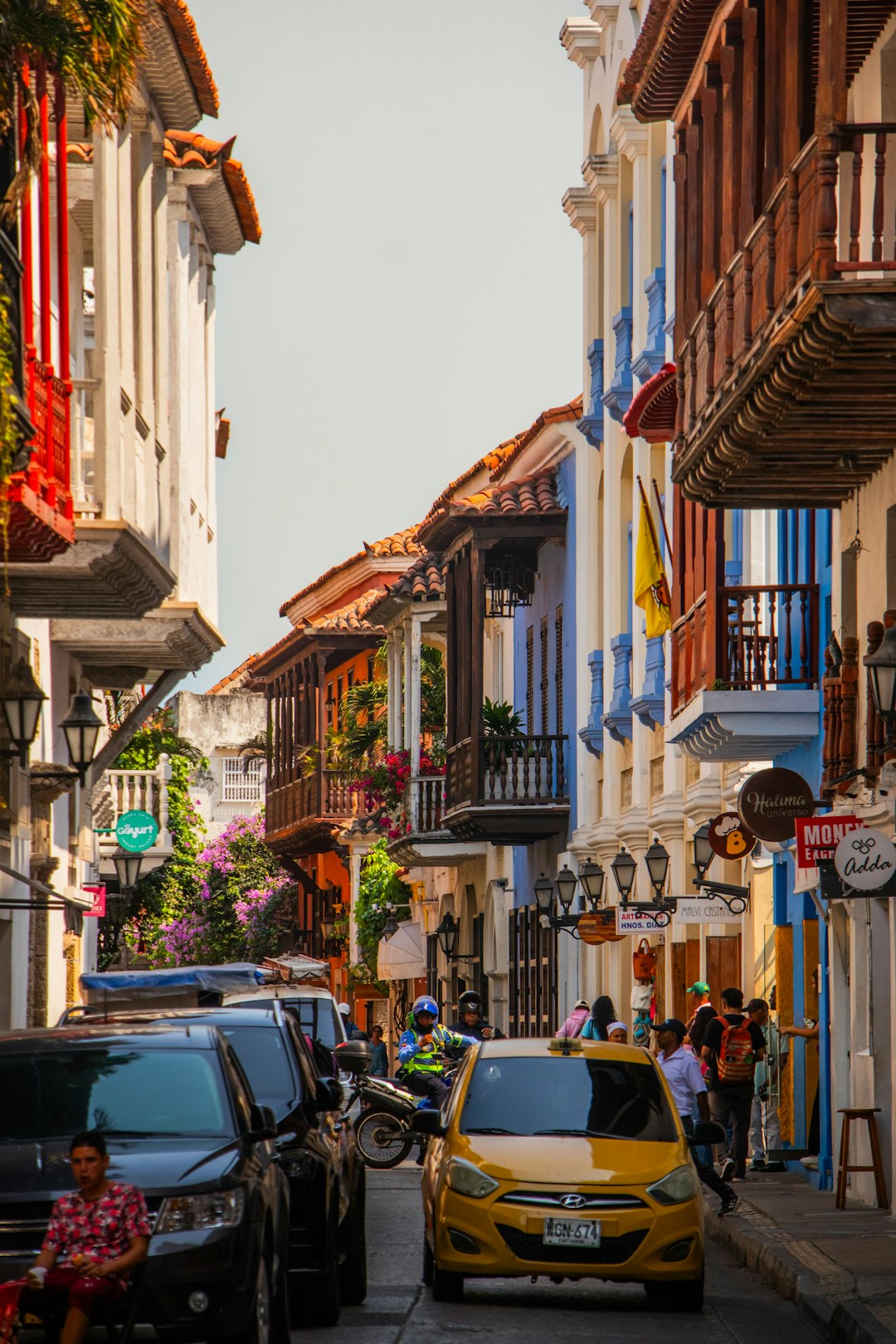 Yellow taxi car street Cartagena Colombia