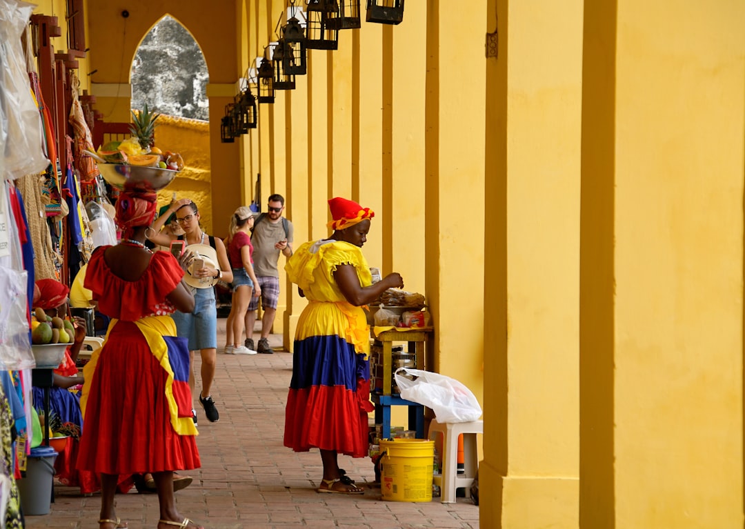 Cartagena Colombia Old Town narrow street clock tower