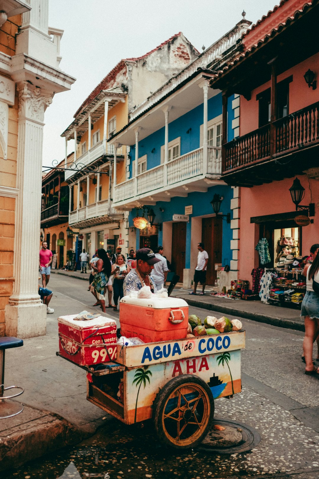 Street food vendor cart Cartagena Colombia local market