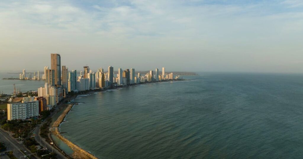 Aerial view Cartagena Colombia coastline beach