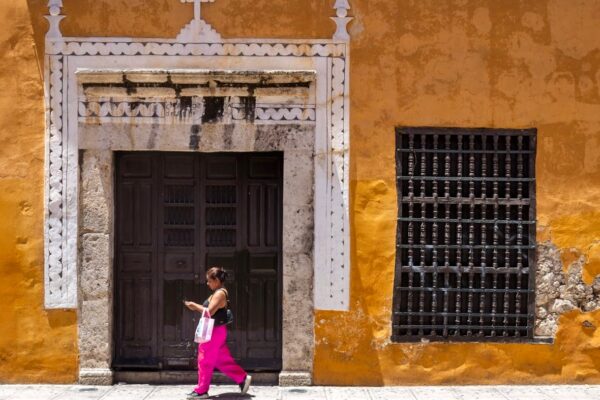 Walled City Cartagena Colombia tourists walking safely colonial walls